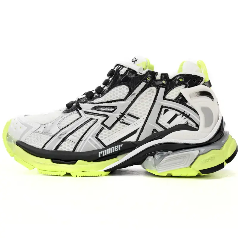 Runner Nero Bianco e Verde Fluorescente