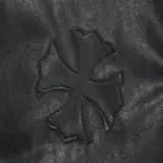 Jet Black Leather Jacket With Shirt Collar , Chrome Hearts