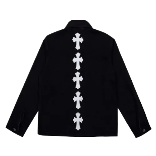 White Leather Patch Denim Jacket , Chrome Hearts