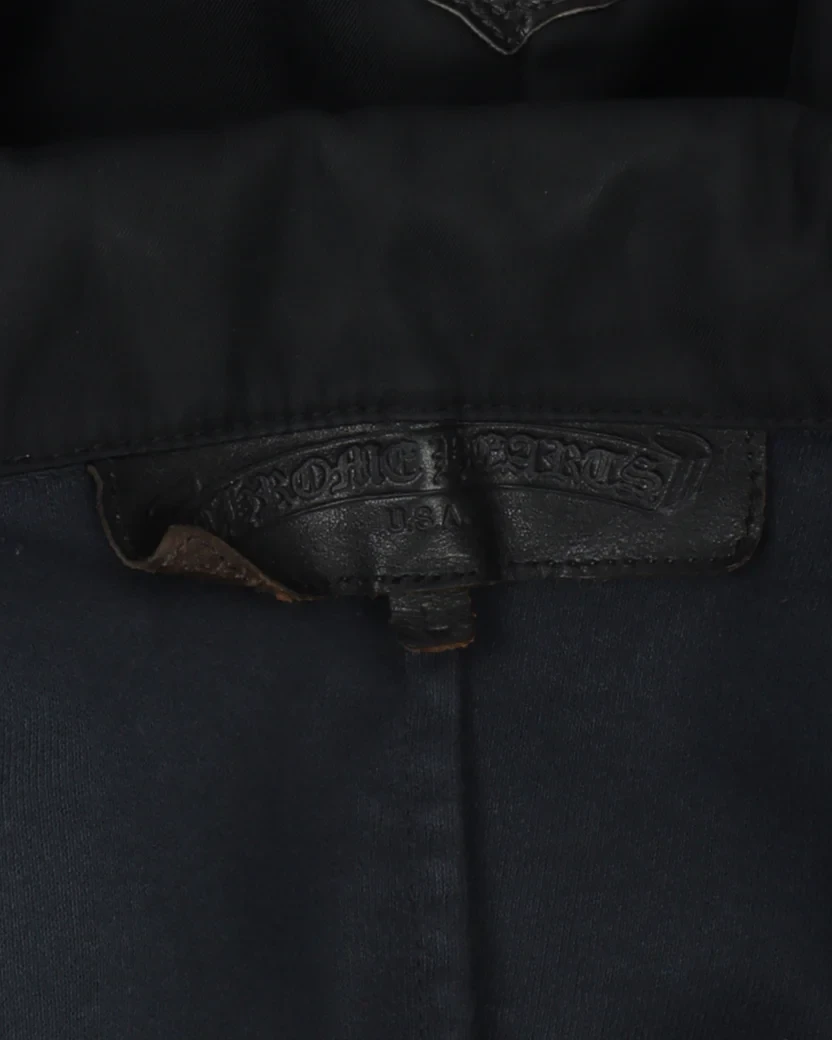 Leather Cross Patch Zip Up Nylon Jacket , Chrome Hearts