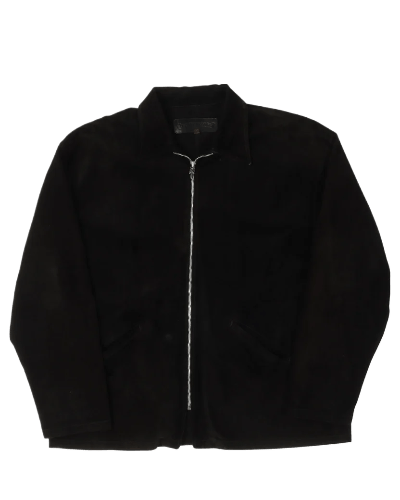 Black Suede Leather Zip Up Jacket , Chrome Hearts