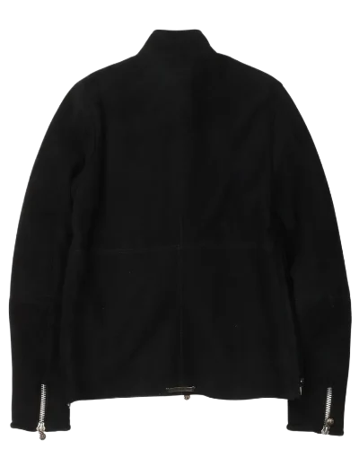 Jet Black Zip Up Leather Jacket , Chrome Hearts