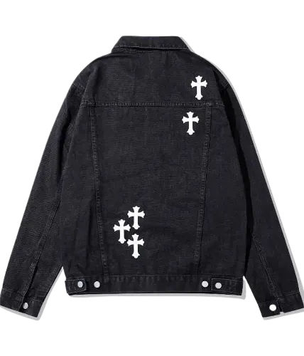 White Cross Patch Denim Jacket , Chrome Hearts