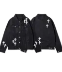 White Cross Patch Denim Jacket , Chrome Hearts